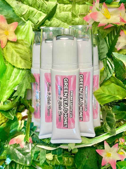Green Tea & Honey Face + Neck Serum with Stainless Steel Guasha Rolling Applicator