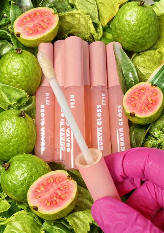 Guava Vegan Lip Oil with Peony Flowers