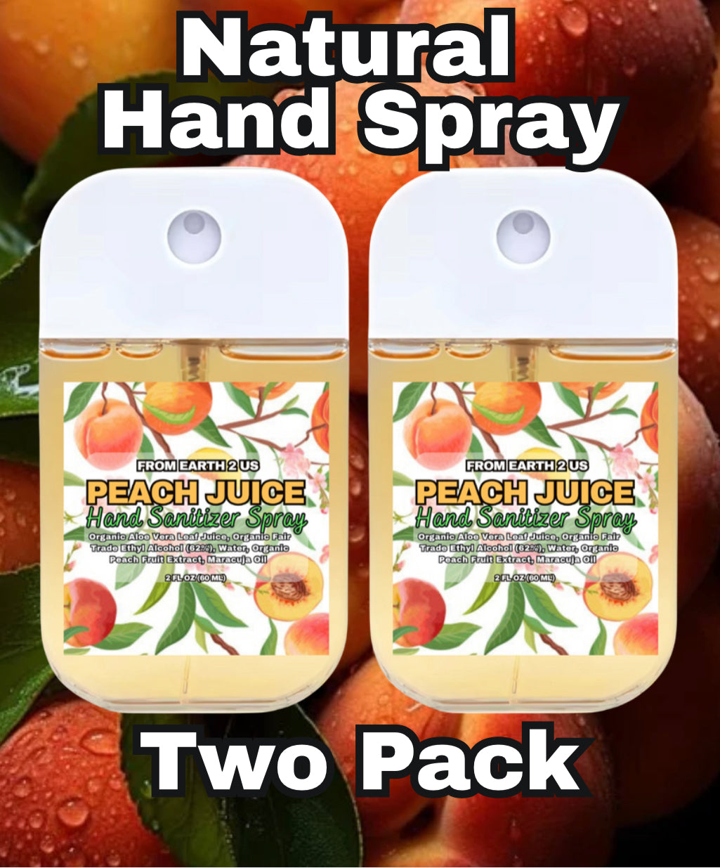 Two Pack - Peach Hand Spray Travel Size (4 ounces total)