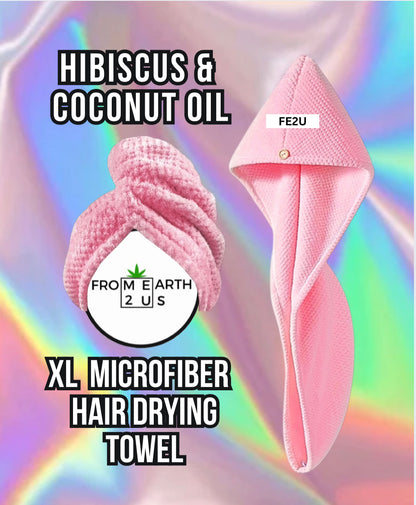 Hibiscus & Coconut Oil Infused Microfiber XL Hair Drying Wrap Towel Anti-Breakage Anti-Frizz