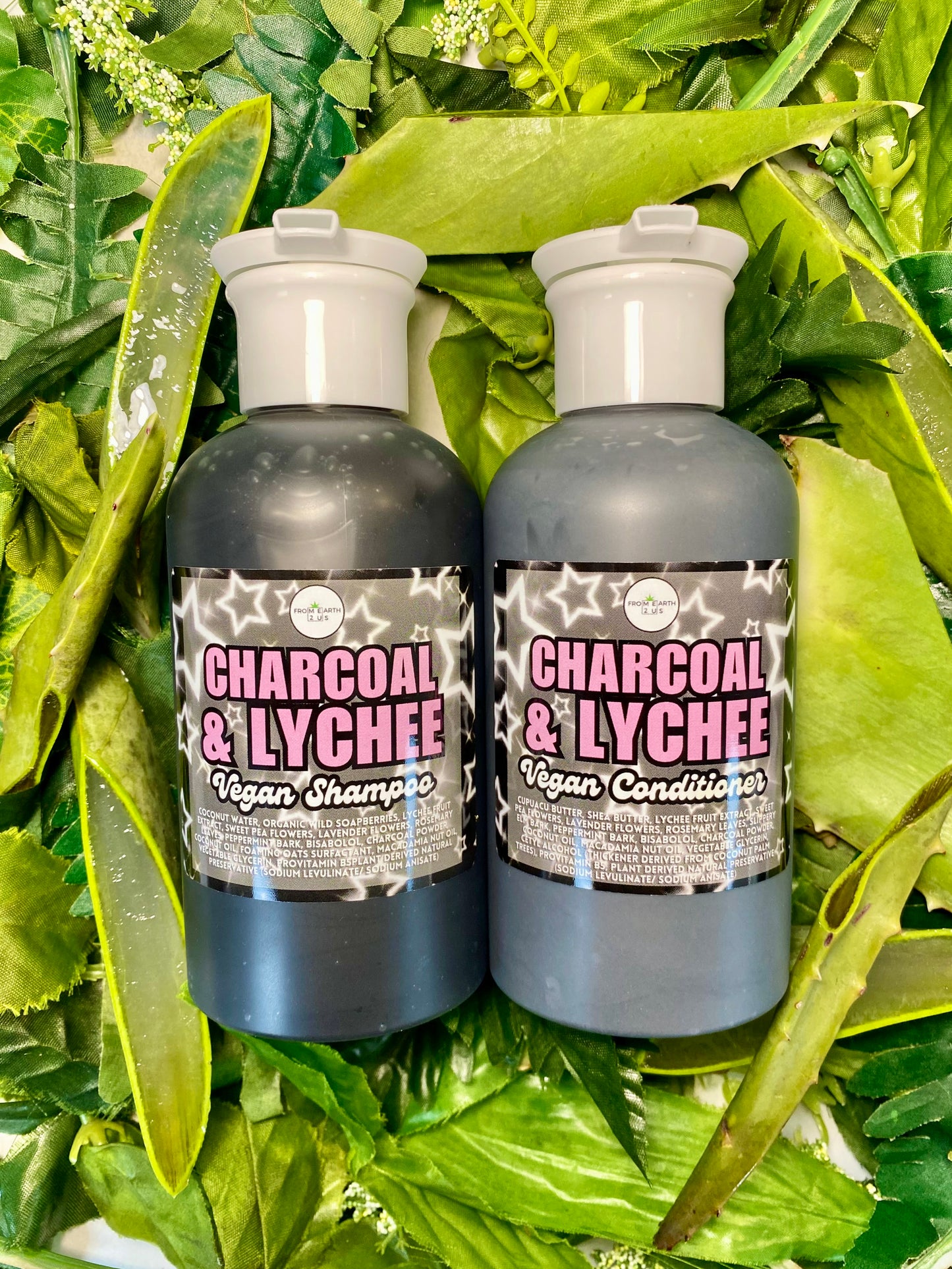 Charcoal & Lychee Detox Vegan Shampoo + Conditioner Set for Healthy Hair 14 ounces each