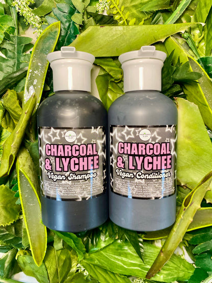 Charcoal & Lychee Detox Vegan Shampoo + Conditioner Set for Healthy Hair 14 ounces each