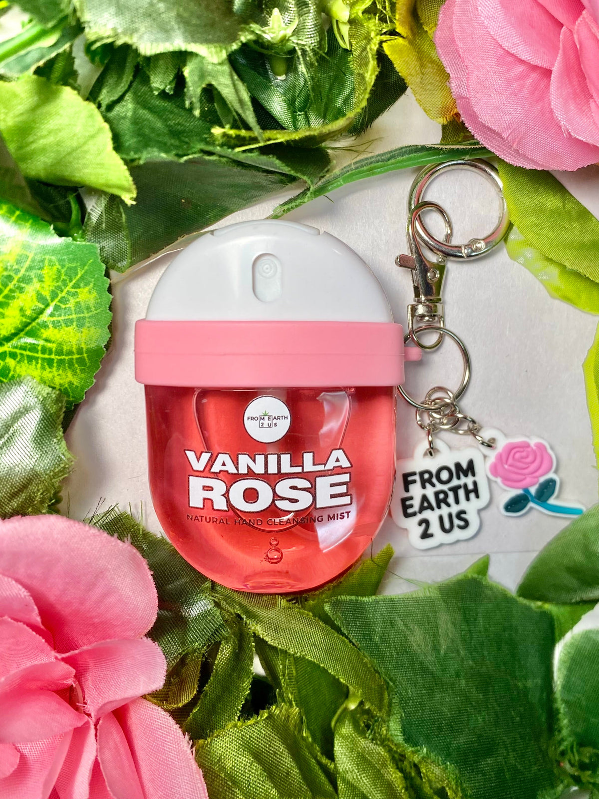 Vanilla Rose Hand Sanitizer Spray Keychain with Charms