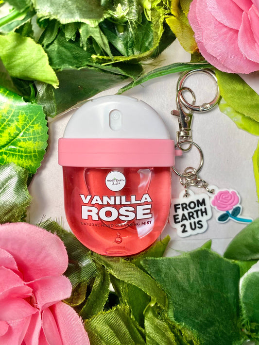 Vanilla Rose Hand Sanitizer Spray Keychain with Charms