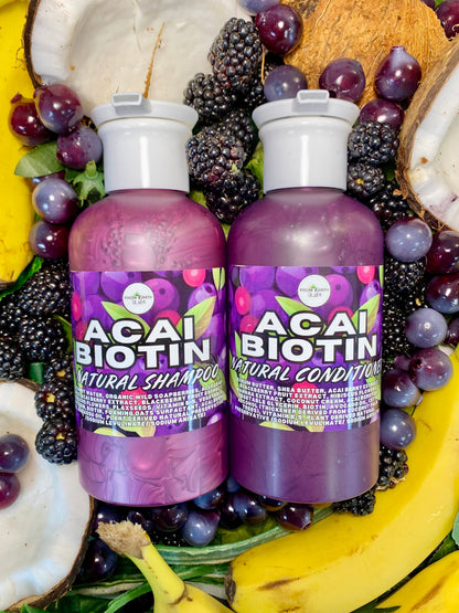 Acai & Biotin Natural Shampoo + Conditioner Set for Healthy Hair 14 ounces each