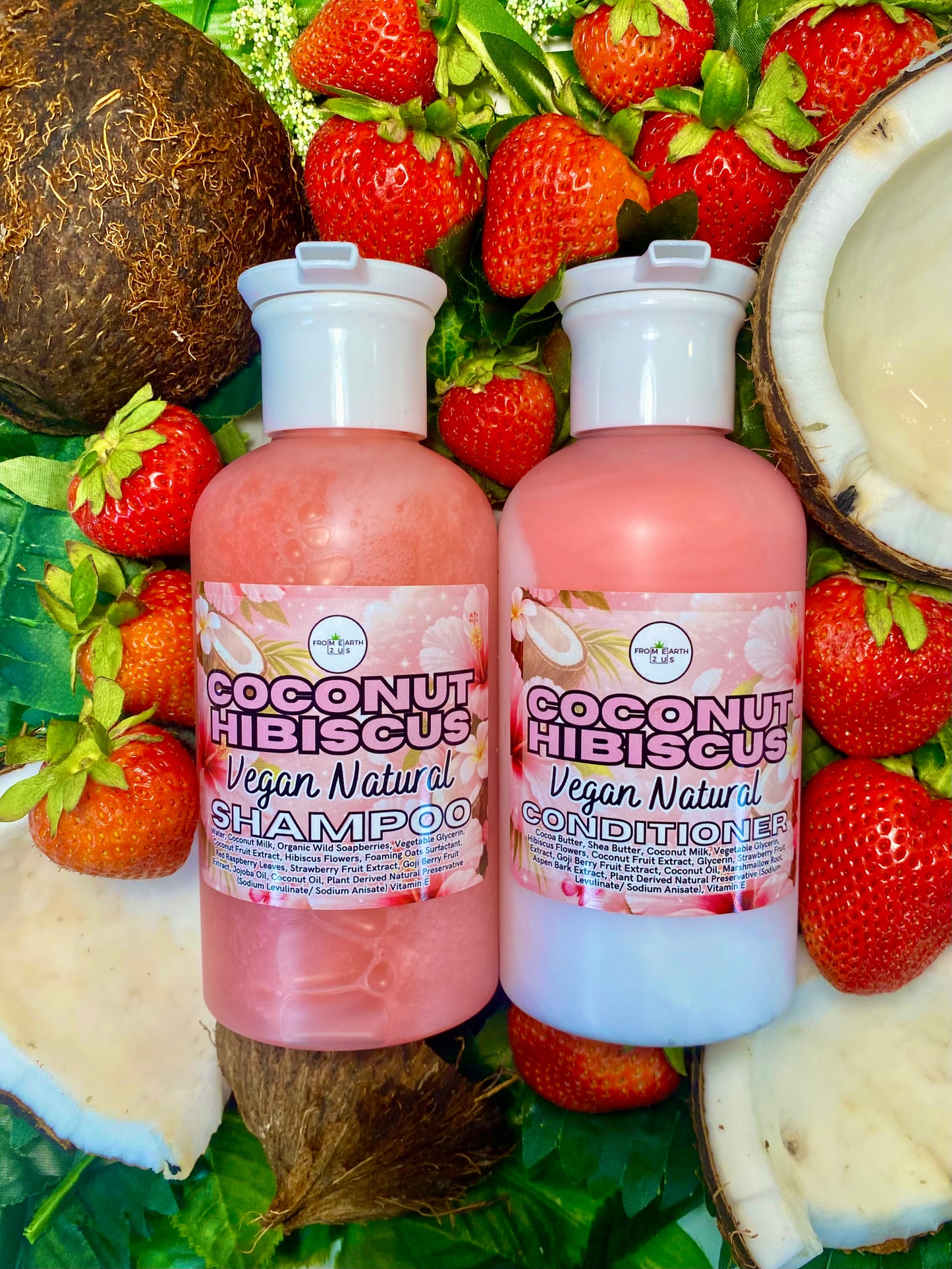 Coconut Hibiscus Natural Shampoo + Conditioner Set for Healthy Hair 14 ounces each