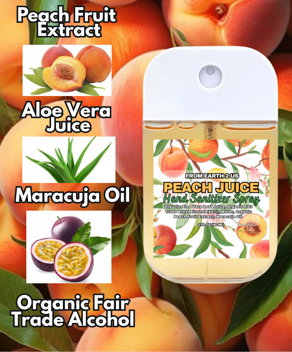 Two Pack - Peach Hand Spray Travel Size (4 ounces total)