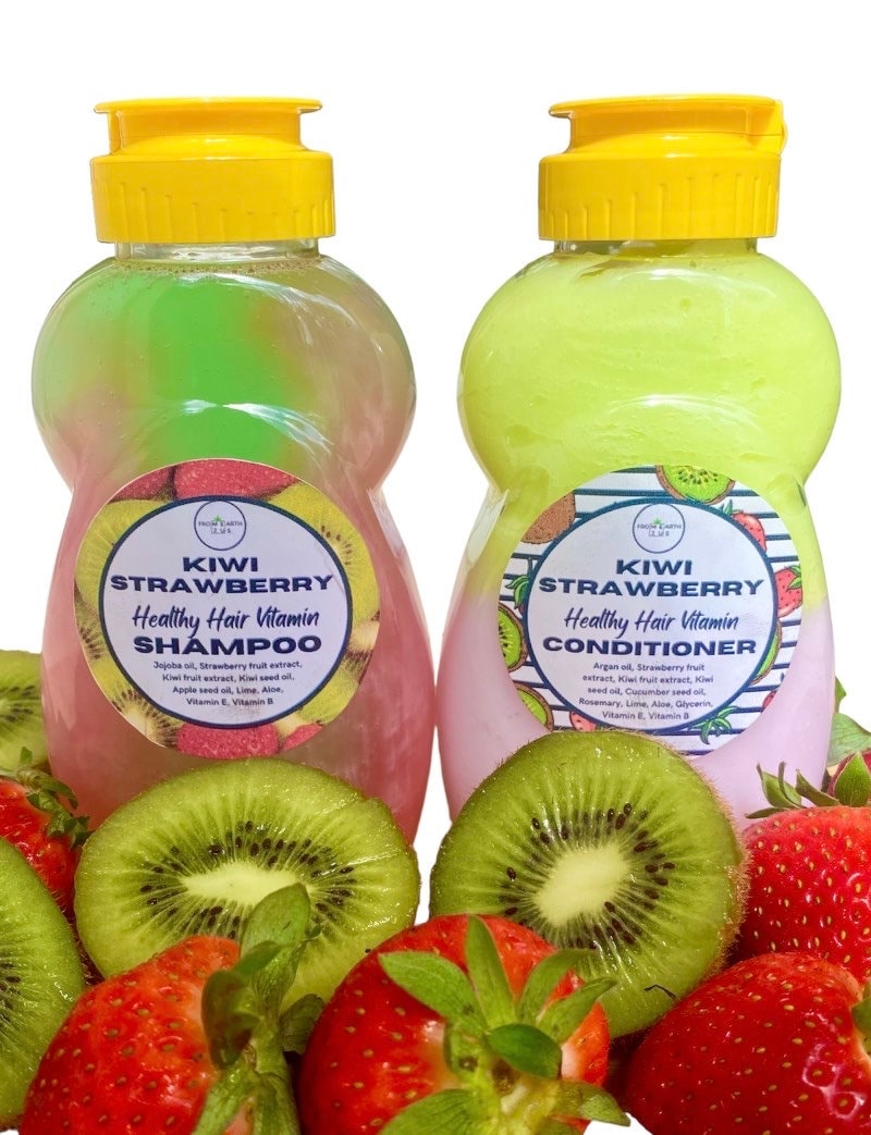 Strawberry & Kiwi Natural Shampoo + Conditioner Set for Healthy Hair 16 ounces each