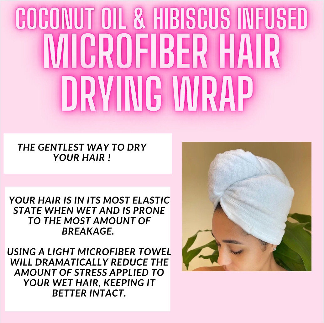 Hibiscus & Coconut Oil Infused Microfiber Hair Drying Wrap Towel Anti-Breakage Anti-Frizz