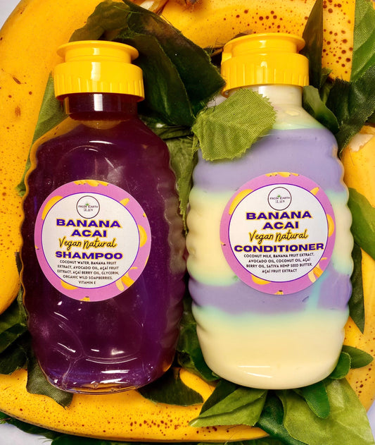 Banana Açaí Natural Vegan Shampoo + Conditioner Set for Healthy Hair 16 ounces each